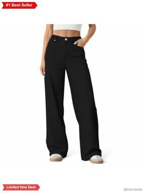 High Waisted Wide Leg Baggy Straight Denim Jeans Cotton Blend Stretch